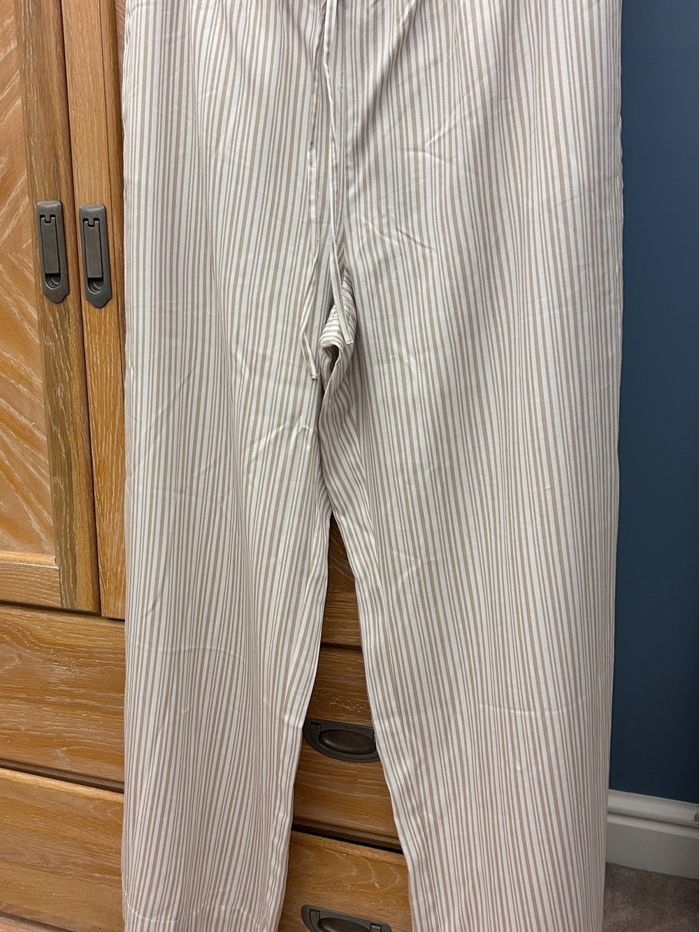 LOFT Cream and Light Brown Pinstripe Chinos